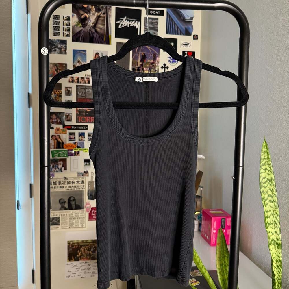 Zara Ribbed Tank Top Size S Black